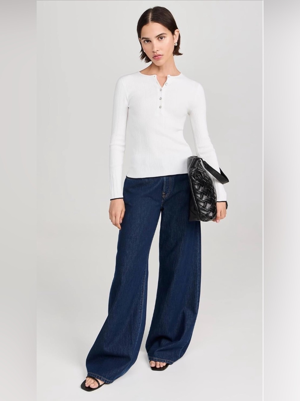Vince Tipped-Edge Long-Sleeve Henley Top Size Medium